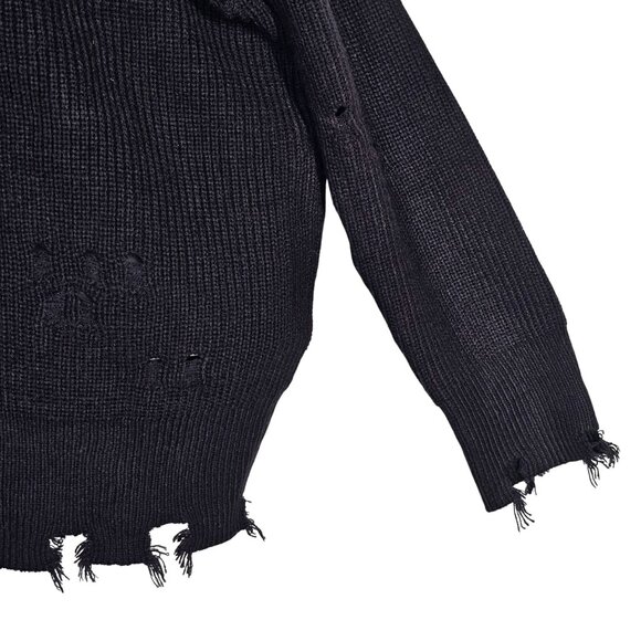 Signature8 Black Ripped Distressed Rib Knit Cold Shoulder Turtleneck Sweater S - Picture 6 of 14